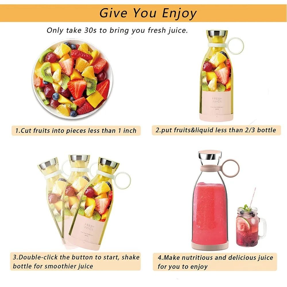 Mini Portable Blender Rechargeable Electric Fruit Juicer for Shakes and Smoothies, – 420ml ( Random Color )